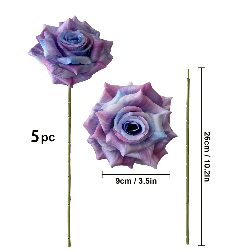 TEMU 5pcs 9cm Realistic Artificial Rose Bouquet - Light Purple Fake Roses Suitable For Wedding, Home Decor, Table Centerpiece, Spring Party,