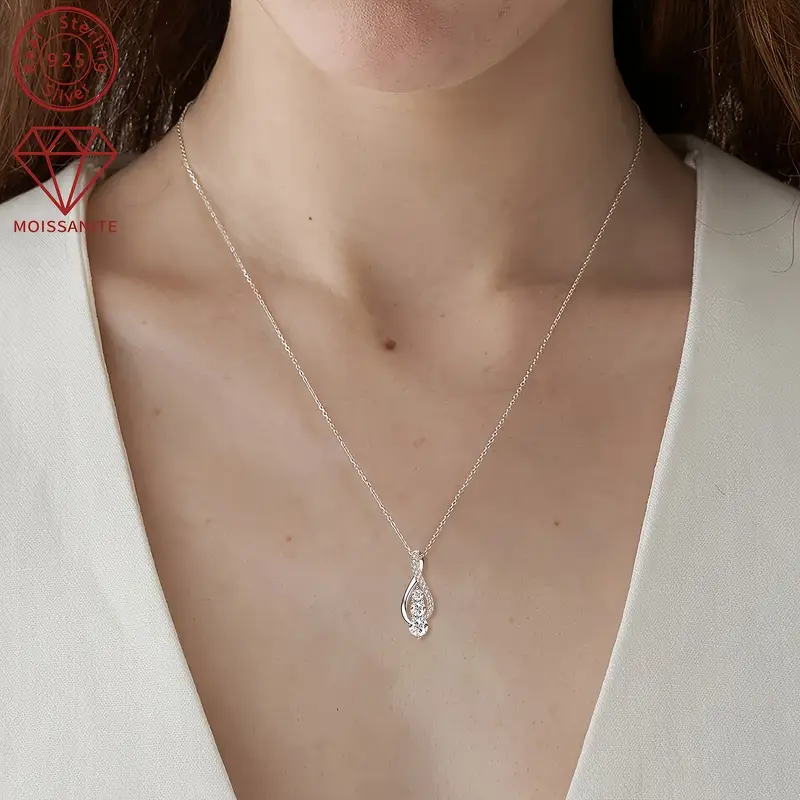 this silvery jewelry weighs approximately 0 11 ounces moissanite 5mm 1 4mm 1 3mm 1 1mm 5 s925 silvery ladies fashion holiday jewelry gift moissanite pendant necklace anniversary gift chain length 18 2 inches Product details 0