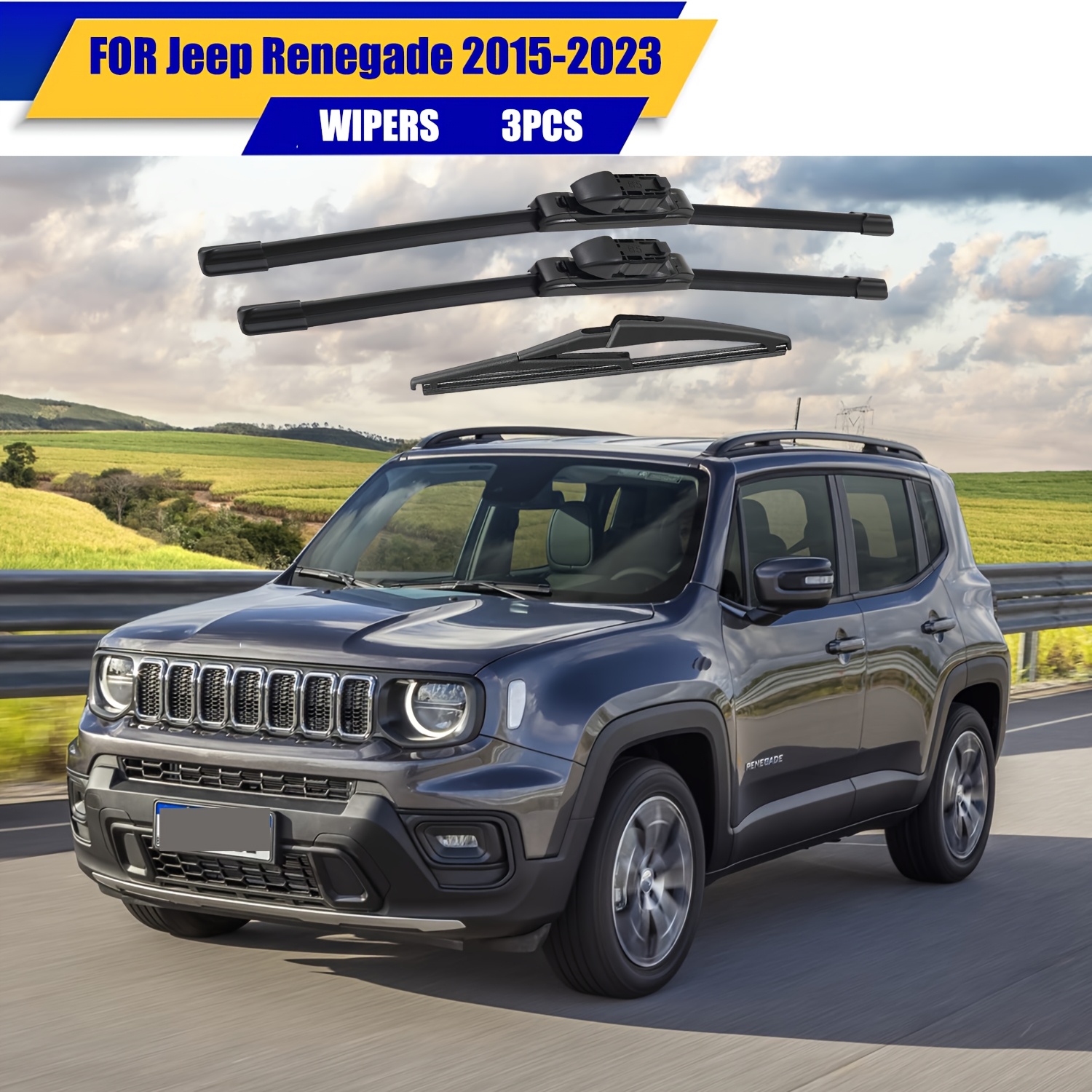 TEMU 22" 20" 11" Windshield Wiper Blades Replacement For Renegade 2015 2016 2017 2018 2019 2020 2021 2022 2023 Premium All Weather Front Rear Wipers
