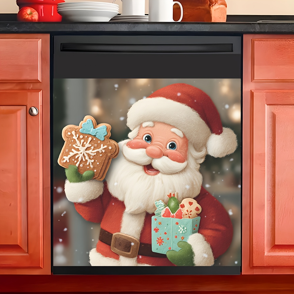 Image of Christmas Wall Decals - Cute Santa Oven Stickers, Kitchen Fridge Holiday Atmosphere Stickers, Self-adhesive Removable Decals For Christmas Home Decor Creative Decoration