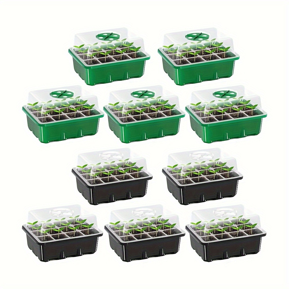 

10 Packs Seed Tray With Elevated Lid, 120 Cells Thicken Seed Starting Trays Kit With Adjustable Humidity Vent, Clear Cell Tray And Heightened For Greenhouse & Gardens, 5 Green 5 Black