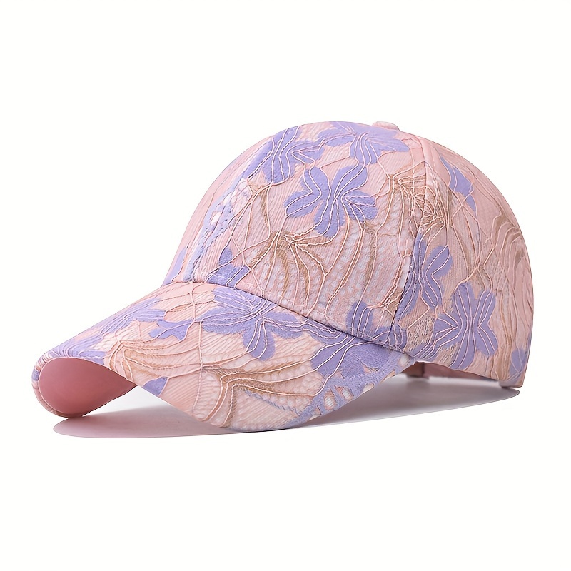 Women's Breathable Lace Mesh Baseball Cap with Floral Accents Adjustable,  Sun-Protective Sports Hat for