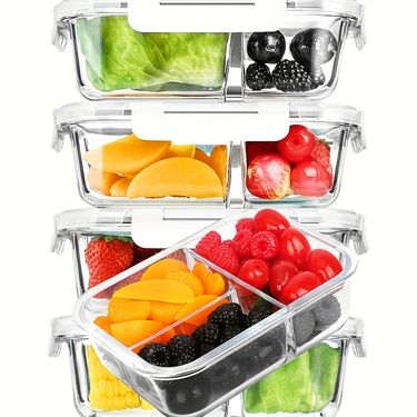 Zestaw trzypoziomowych szklanych pudełek bento 32.46oz z pokrywką - Nadaje się do mikrofalówki i zmywarki, prostokątne rozwiązanie do przechowywania żywności dla uczniów, podróżników i miłośników pikników