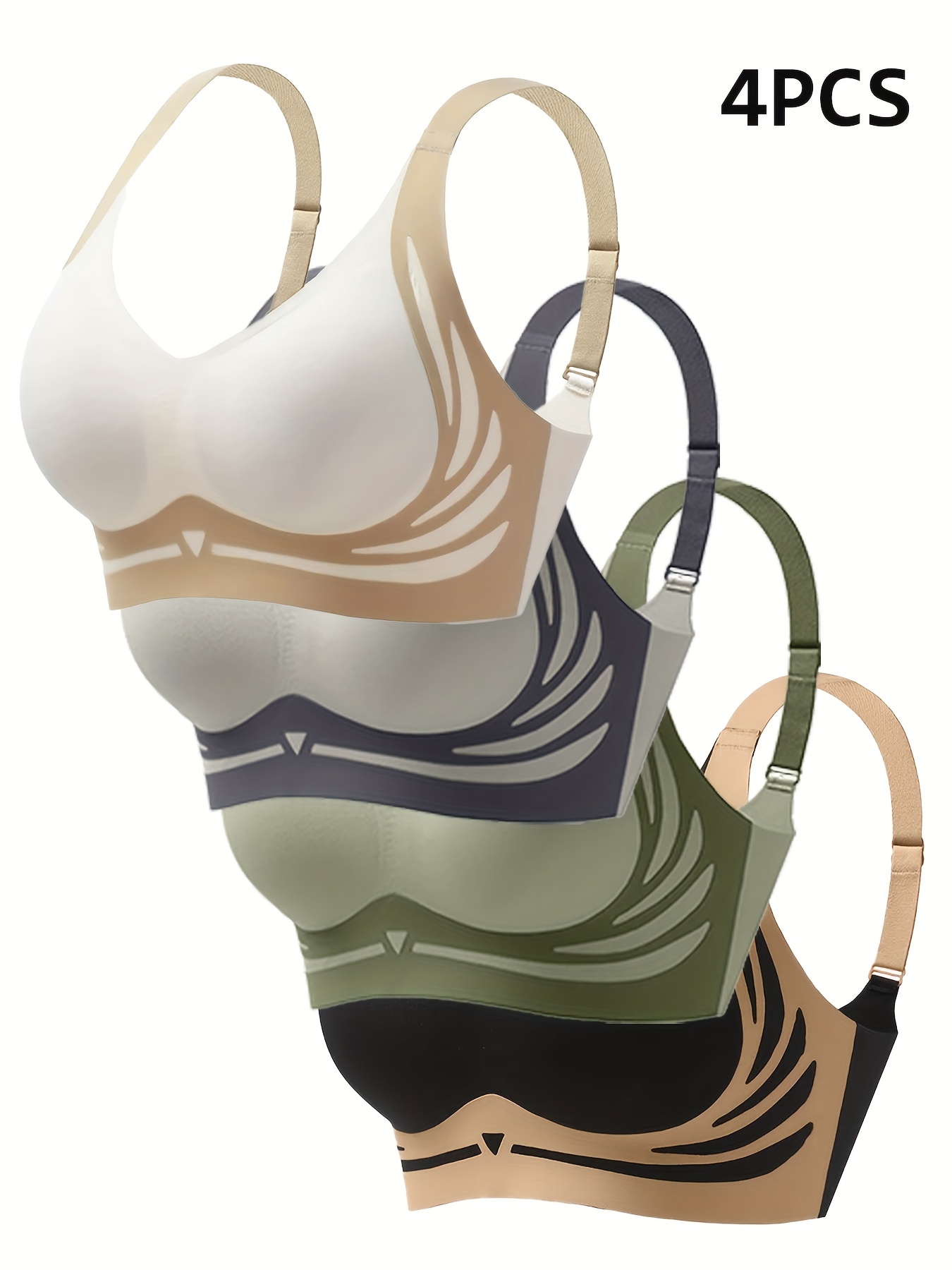 item picture 4pcs esselegance push up seamless bra set adjustable straps wire free support for daily wear ultra soft breathable fabric