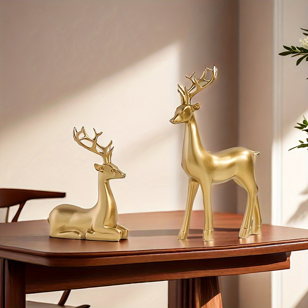 

2-piece Deer Statue Set - Elegant Resin Art For Garden, Patio & Home Decor | Perfect For Christmas, Thanksgiving & Valentine's Day Gifts