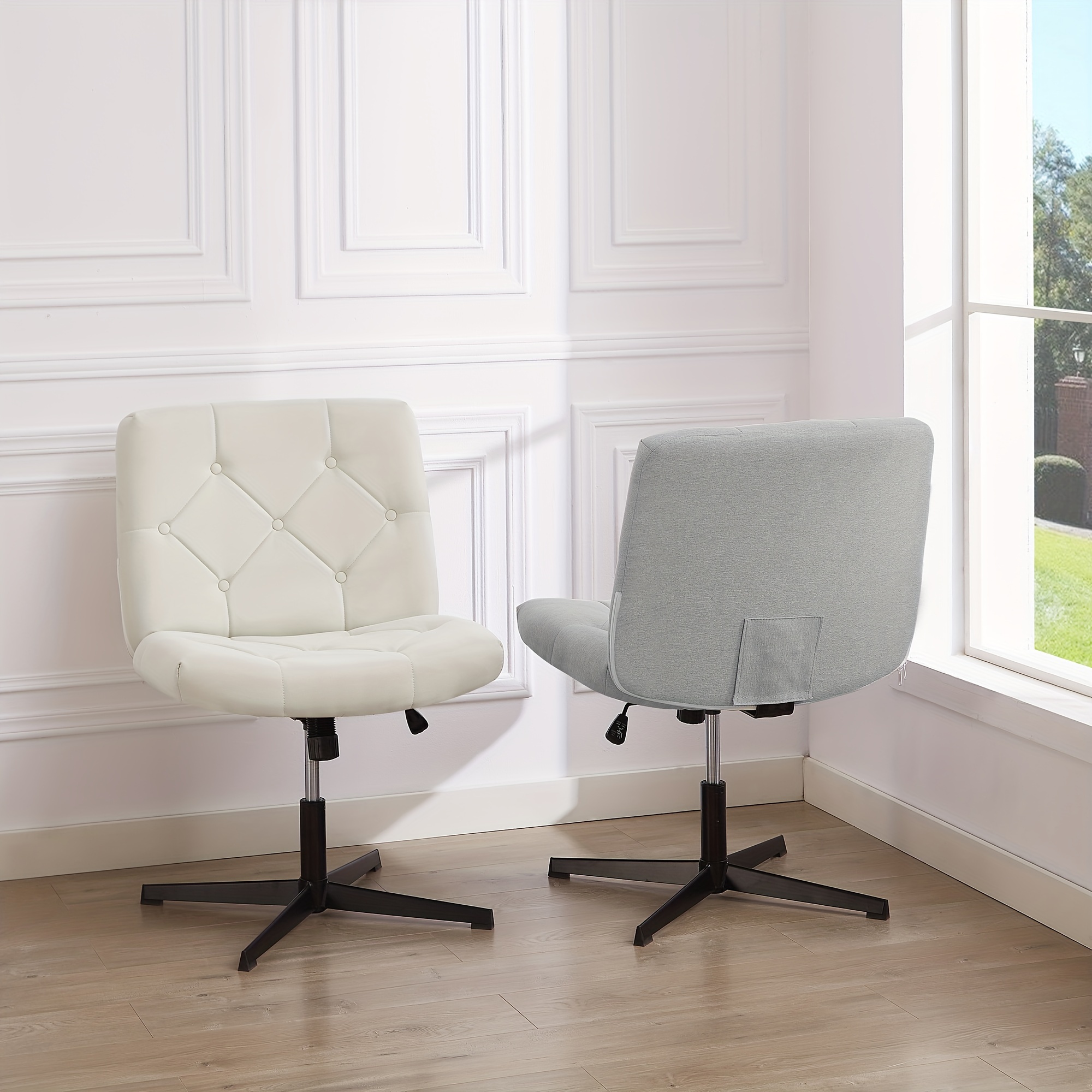 armless office chair no wheels fabric padded swivel height Temu