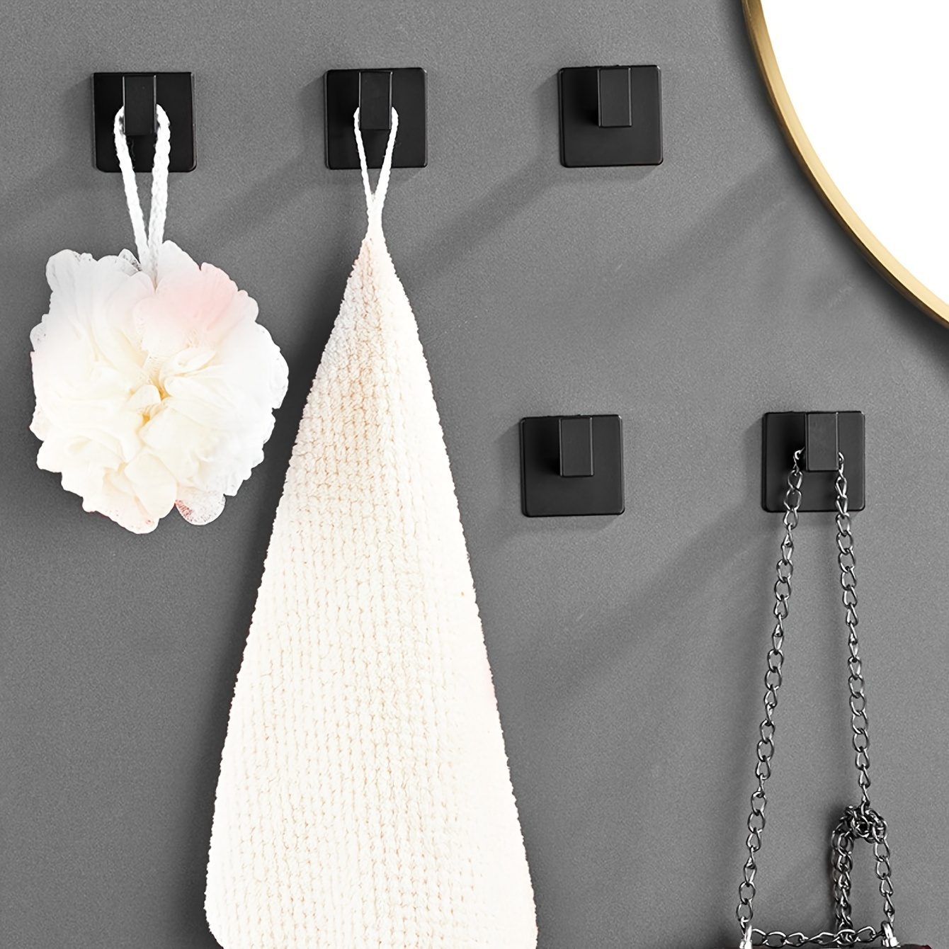 

Fashion Aluminum Hooks 4-pack - Easy Install, Wall Mount, No Drill, Solid Thick Black Hooks For Bathroom Clothing Hat