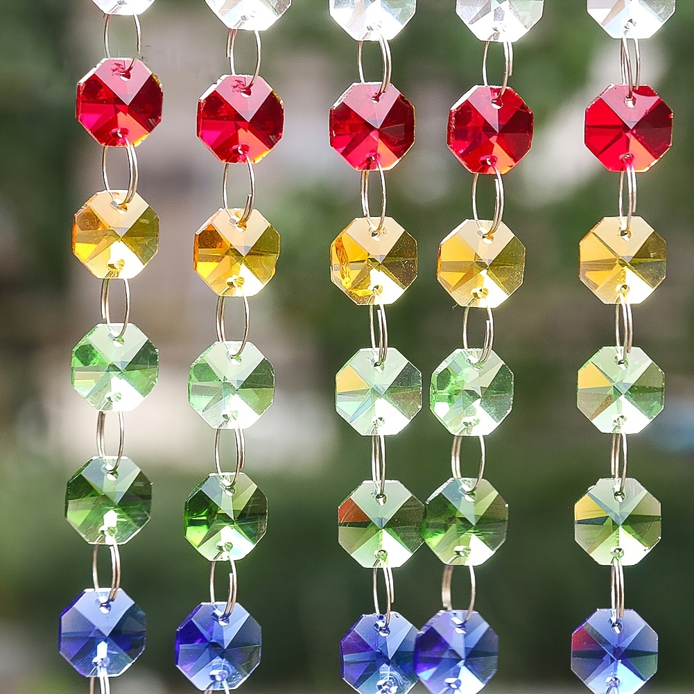 

Set Of 5 Suncatcher Chains - 6" Glass Beads Prism Pendants, Sparkling Design For Chandeliers & Home Decor, Ideal For Weddings & , Crystal Glass Beads