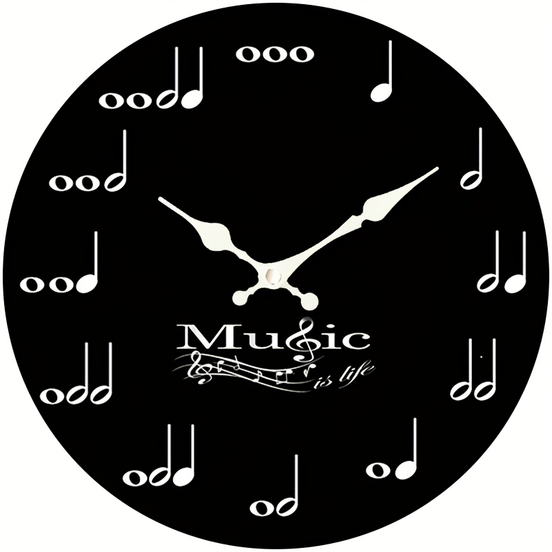 TEMU 1pc, Music Clock, Creative Decorative Hanging Clock, Silent Quartz Round Wooden Clock, Suitable For Bedroom Living Room Office Kitchen Bathroom,