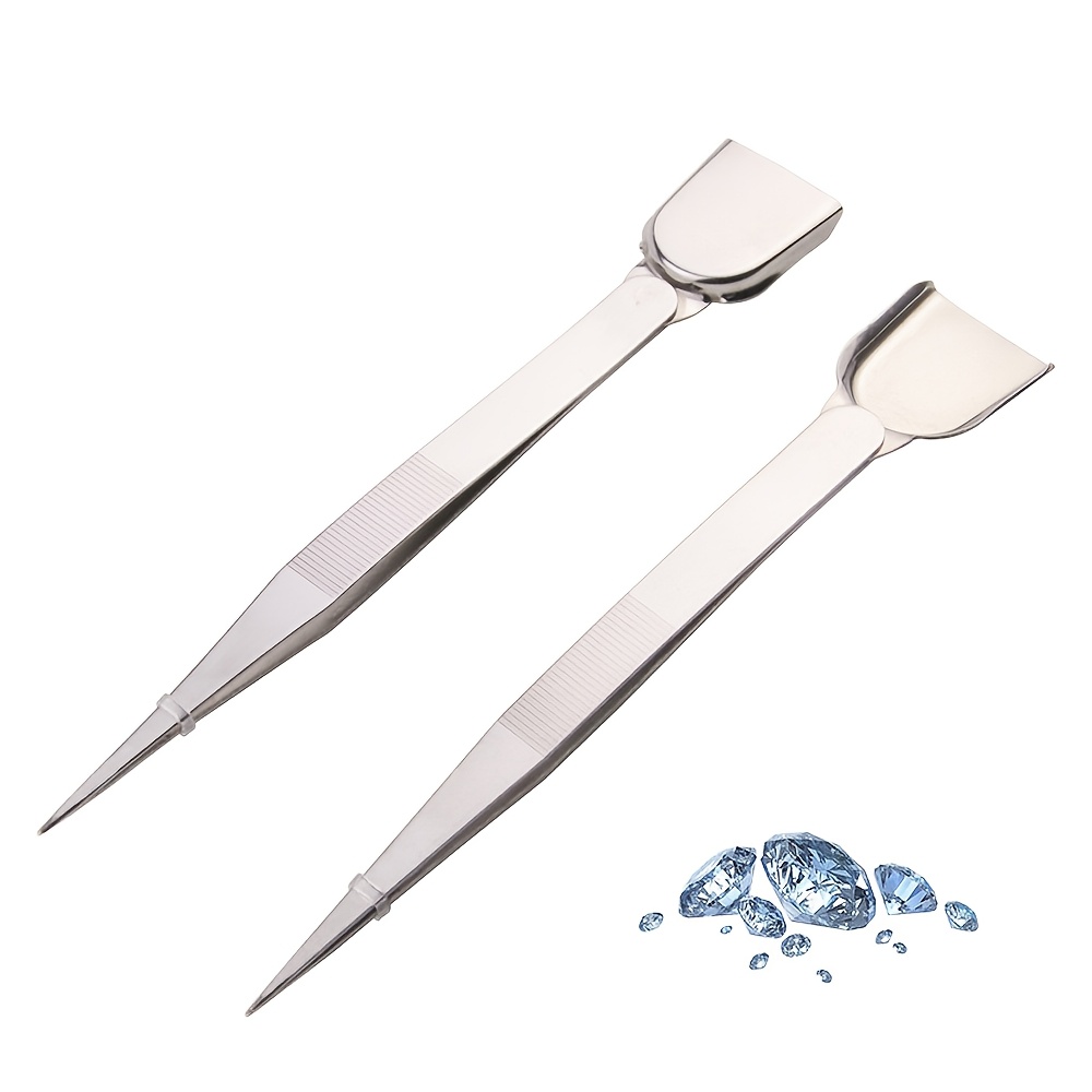 

Stainless Steel Jewelry Tweezers With Shovel - Handheld Gemstone Clip & Beading Tool For Diy Crafts And Seedling Care