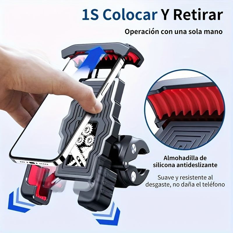 Motorcycle Phone Holder - Durable ABS Handlebar Attachment with Red Grips And Adjustable Clamp Securely Holds Smartphones on Motorcycles Motorcycle Additions | Sturdy Phone Grip | Adjustable Clip Design Bicycle Phone Holder Stainless Steel Motorcycl
