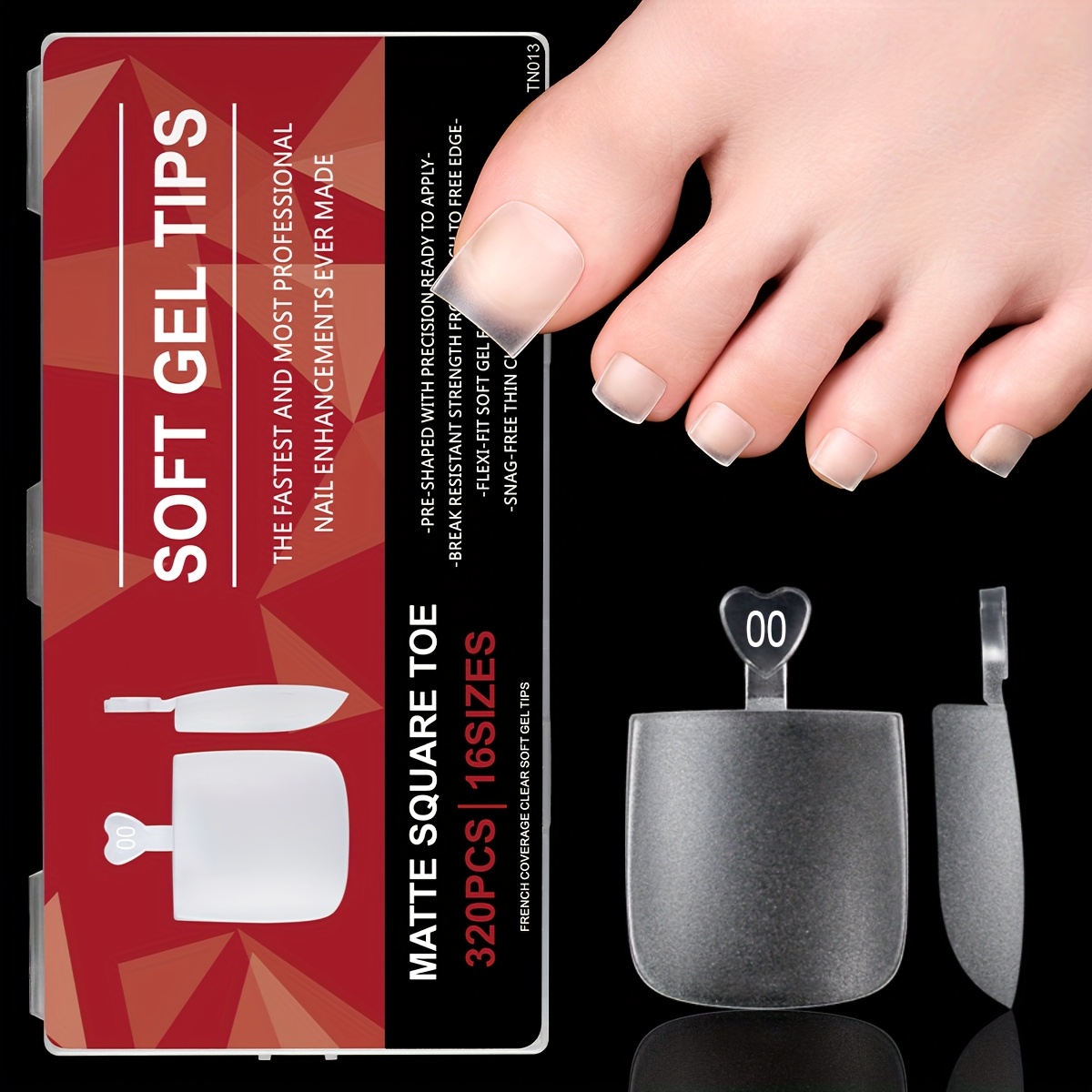 E-shop 320 Stück Quickchic French Tips Gel Zehennagelspitzen, Große Quadratische Form, Reine Farbe, Mattes , Transparente Acryl Nagelverlängerung,