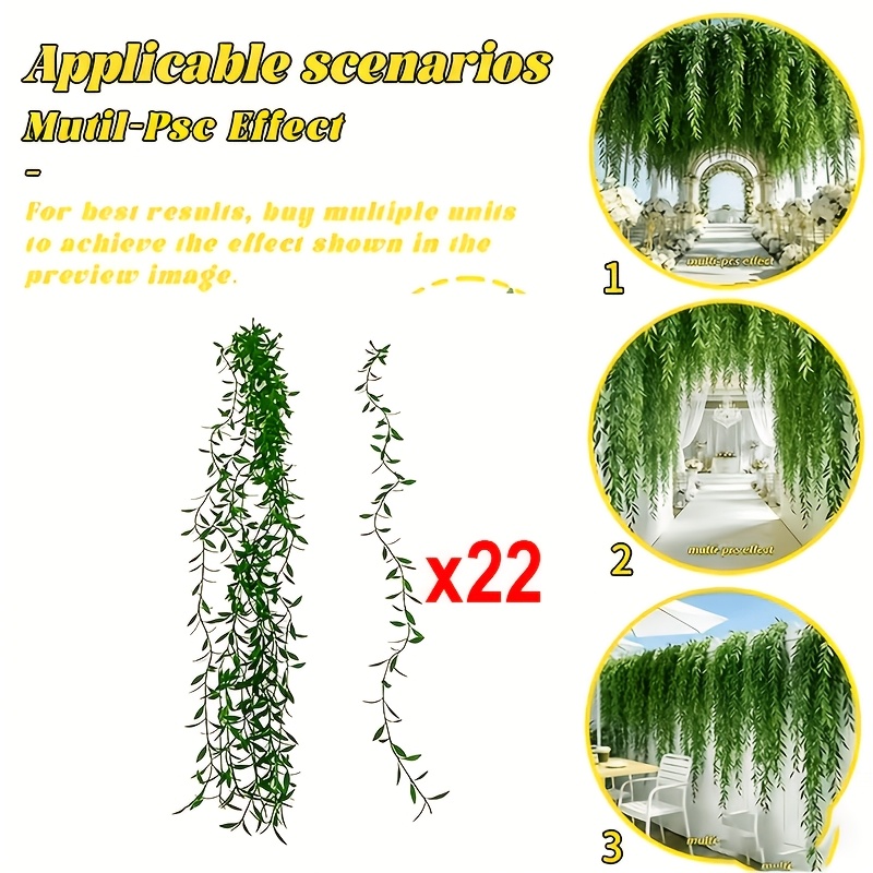 TEMU 22pcs Set Of High-quality 32.28-inch Large Faux Willow , Evergreen Artificial Hanging Vines, Weather-resistant Decor, And Textures, Suitable For