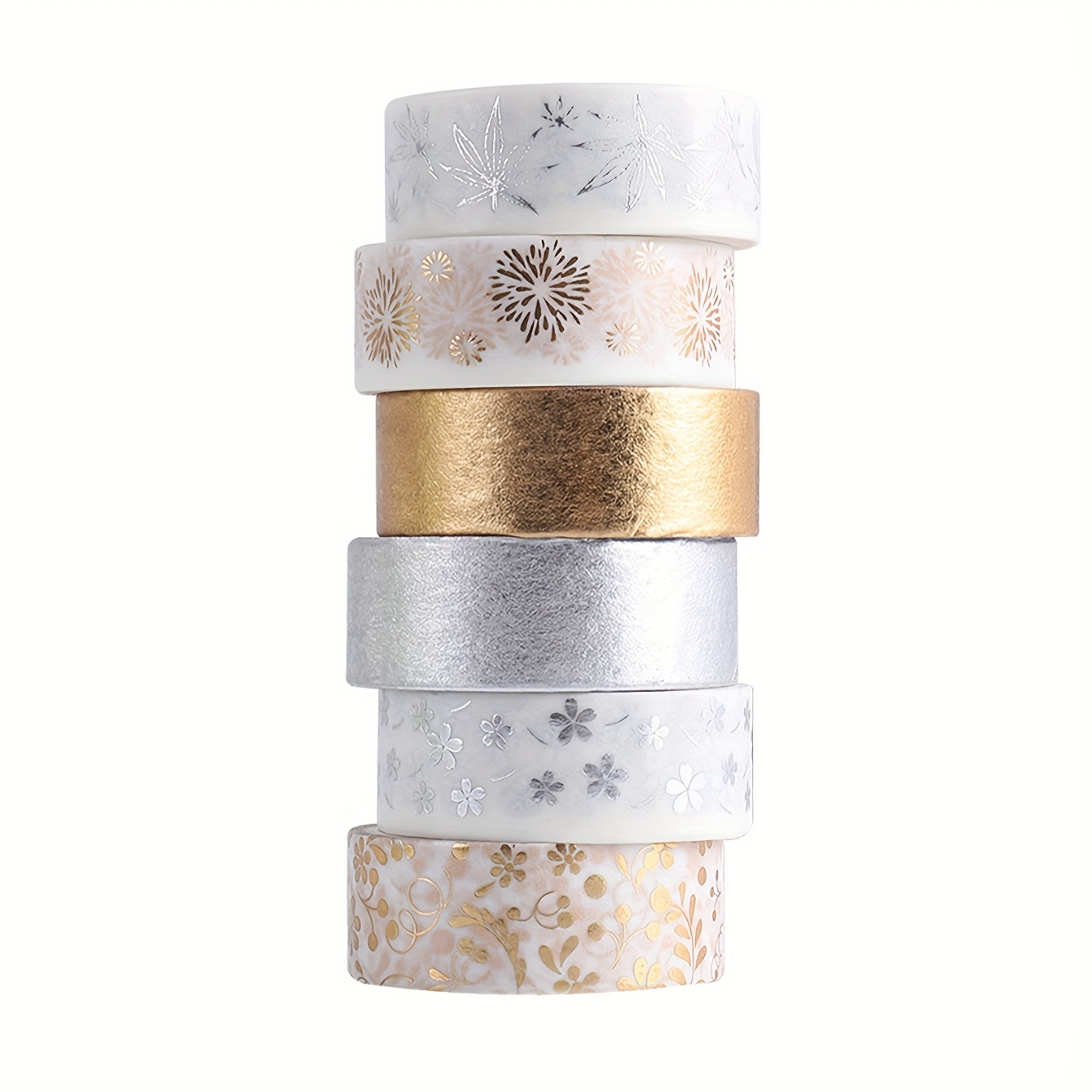 

6 Rolls, Boxed Hot Gold Silver Hand Account Tape, Simple Flower Plant Pattern Tape, Student Hand Account Journal Stationery Desktop Decoration Tape, Student Stationery And Gift Packaging Supplies