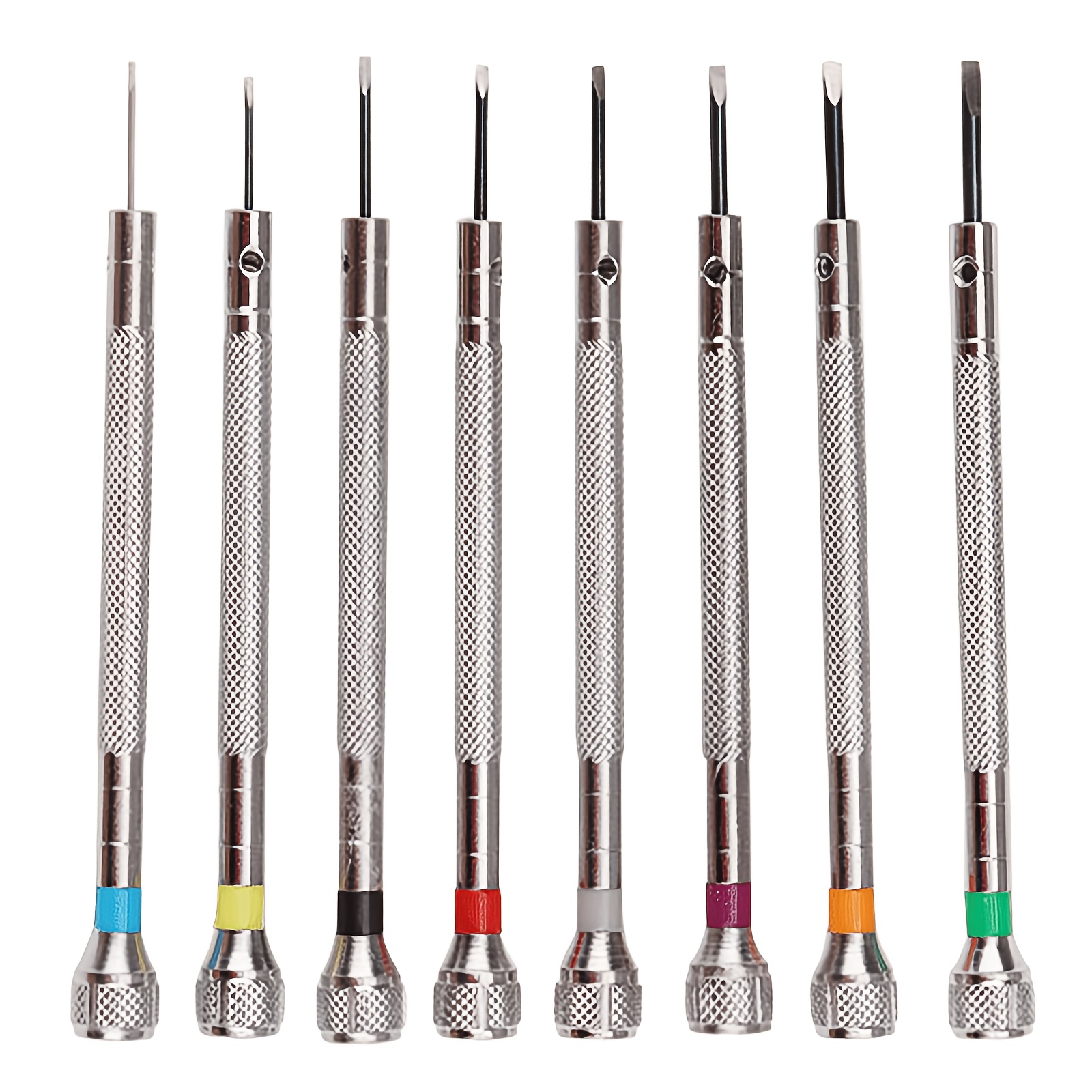 TEMU Outils de réparation de montres, ensemble de 8 tournevis plats de de couleur, mini tournevis plats courants, comprenant 0,6 mm, 0,8 mm, 1,0 mm,