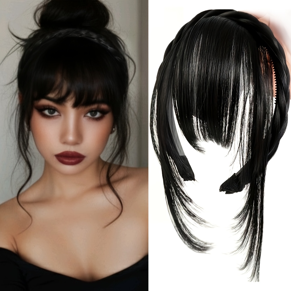 E-shop Upgraded verlängertes Kotelett-Haarband mit Pony, aus hitzebeständigem Synthetikfaser, einfach zu tragen, verändert Ihren Look sofort, 10 Zoll