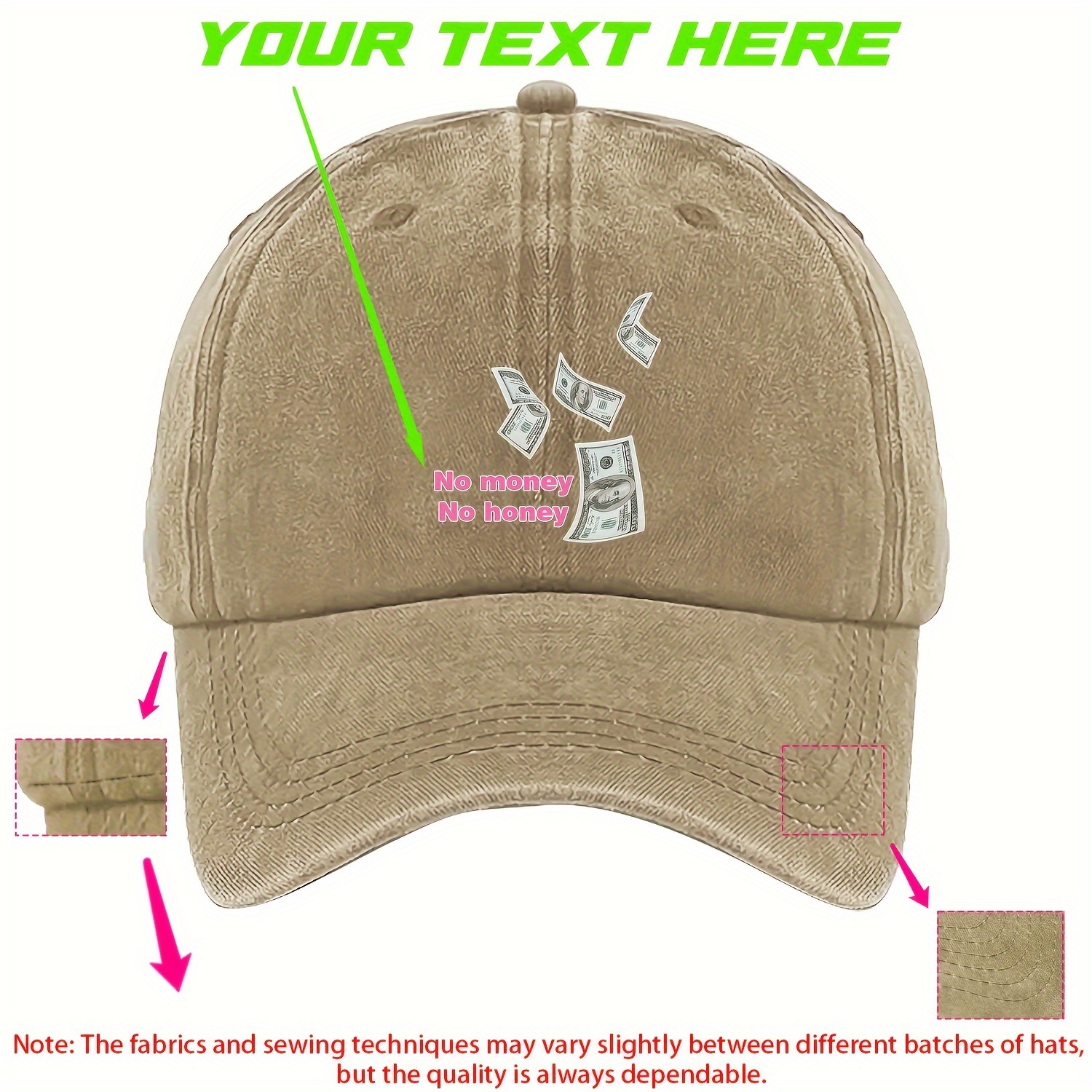 Money Dollar Printed Custom Hat Solid Color Washed - Temu