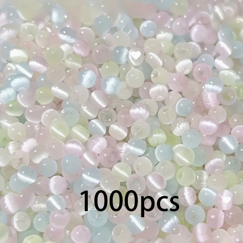 E-shop 500/1000 Stück 4mm Katzenaugen Glasperlen, Mehrfarbig (Blau, Rosa, Gelb, Grün) Auswahl, für Schmuckherstellung, Halsketten, Basteln und