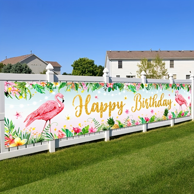 

1pc Flamingo Happy Birthday Vinyl Banner 40x200cm, Tropical Summer Hawaii Theme Birthday Yard Decor For Indoor And Outdoor Use, No Electricity Required, Featherless.