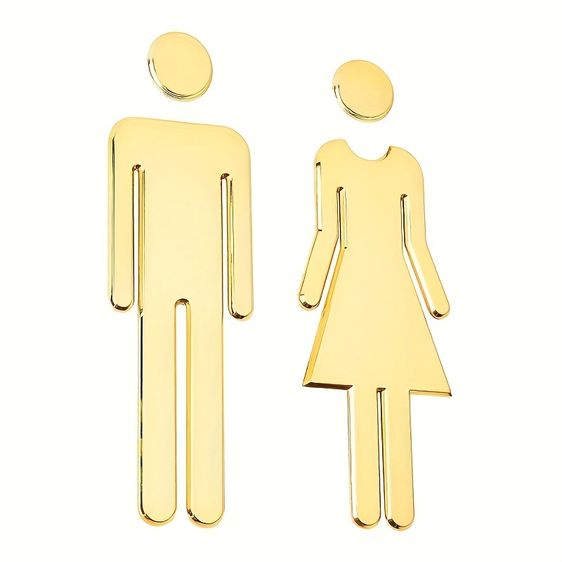 Toilet Stickers 1 Pair Of Self-adhesive Bathroom Signs - Men's And Women's Toilet Door Stickers, Silvery Office Business Decoration, Christmas Gift Decoration