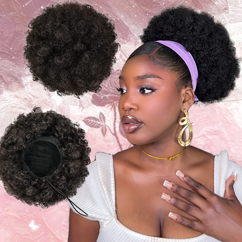 Human Hair Afro Puff Ponytail Set, 2PCS, Drawstring Design for Easy Styling Amazon.com : isheeny Afro Puff Ponytail – 2PCS Natural Black  main image 3