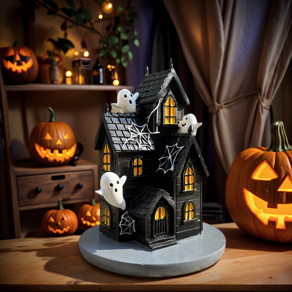 Halloween House Statue, Holiday Decor, Festive Display, Spooky Design, Eerie Sculpture, Durable Material, Detailed Sculpture, Themed Ornament, Decorative Statue, Halloween Lovers, Event Planners