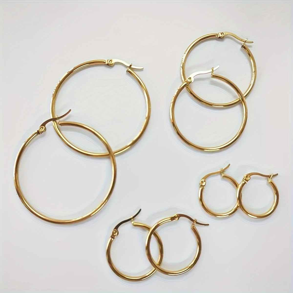 TEMU 4 Paires/set de Boucles d'Oreilles Rondes Dorées en Acier Inoxydable 316