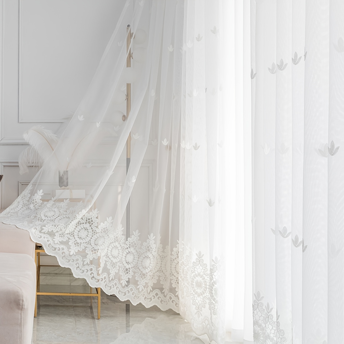 E-shop Nordisch Minimalistisch Gestickter Transparenter Vorhang Lichtdurchlässig Balkon Wohnzimmer Einfacher Vorhang Fertige Schlafzimmer Dekoration