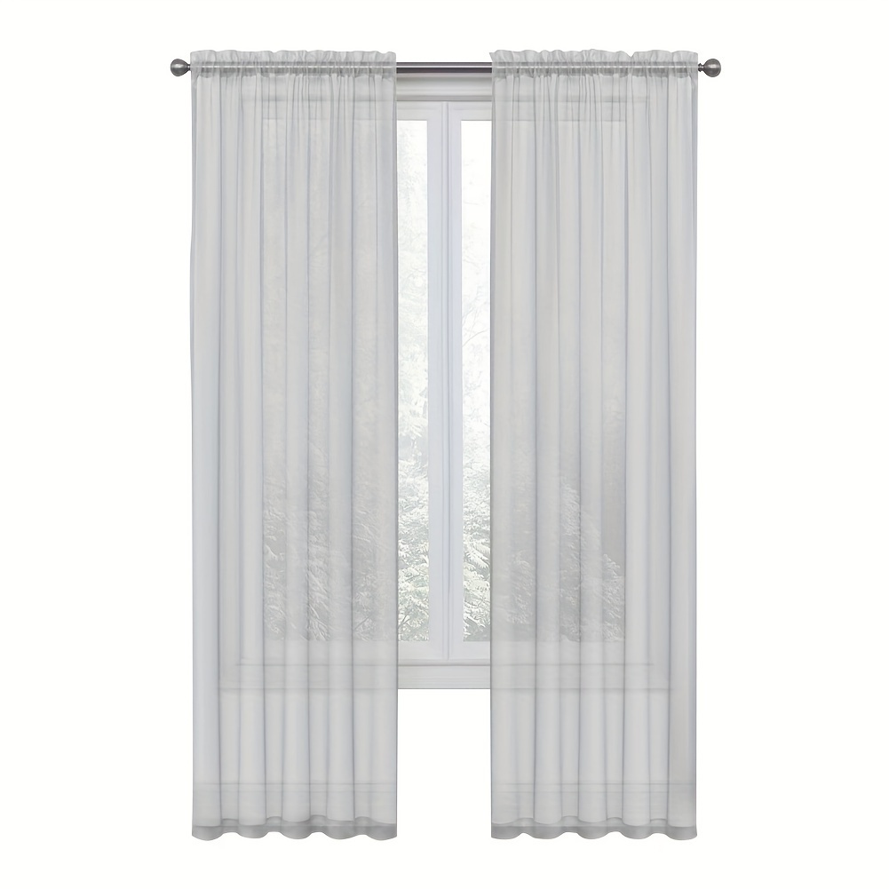 TEMU 2 Pieces Of Sheer Transparent Curtains With Sheer Top And Double Pole Pockets, Fashionable Sleeve Curtain Care, Suitable For Home Bedroom, Living Room, Dining Room