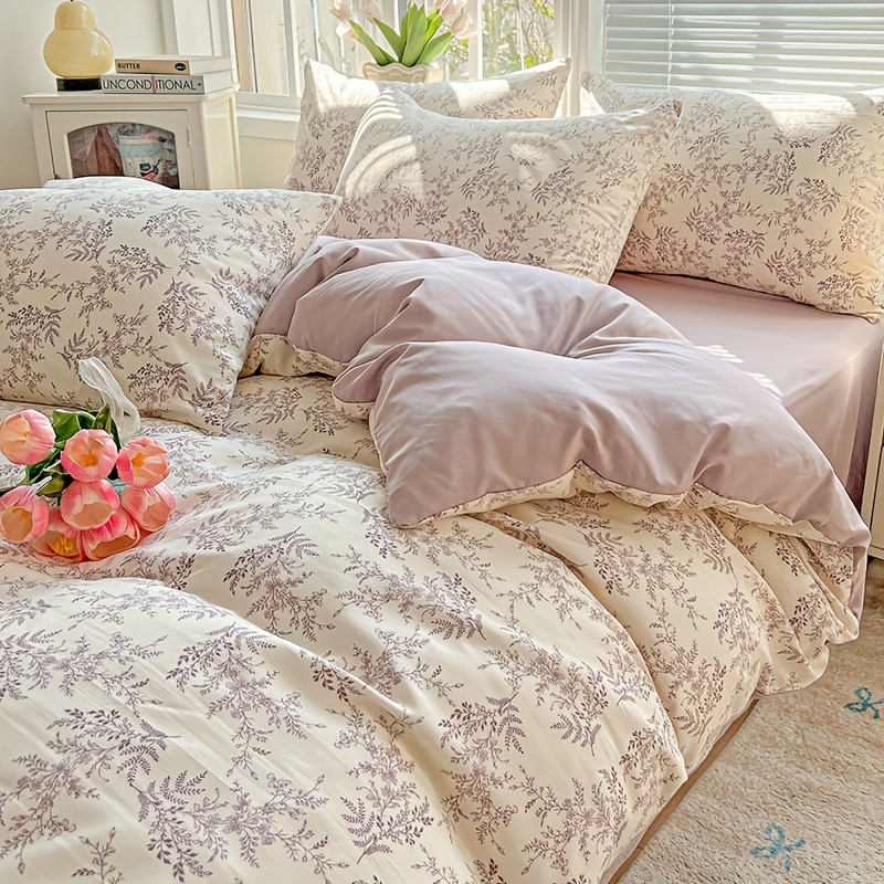 3pcs Soft And Comfortable Minimalist Style Small Floral Print Duvet Cover Set, Includes 1 Duvet Cover + 2 Pillowcases. Suitable For Bedrooms, Dorms, Guest Rooms. Washed Print . Machine Washable