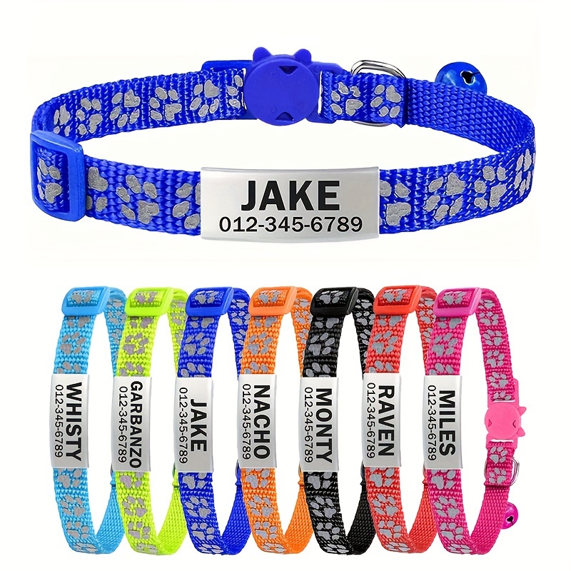 

Reflective Personalized Cat Collar With Safety , Bell & Paw Print - Nylon, Ideal For Small To Medium Male & Female Cats Cat Collar Personalized