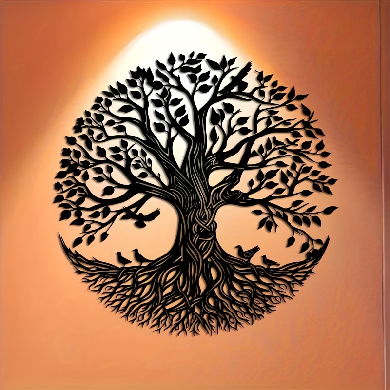 Image of 1pc Of Metal Wall Art Featuring A Tree Of Life, Measuring 15.7 Inches By 15.7 Inches. This Decorative Cut Metal Sign Serves As A Creative Sculpture For Your Walls