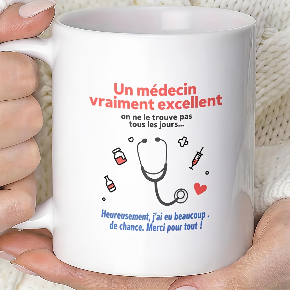 TEMU 1 pièce Tasse française "", Tasse à café en céramique, Gobelet à eau, Cadeau et d'anniversaire, Cadeau idéal pour les médecins, Tasse
