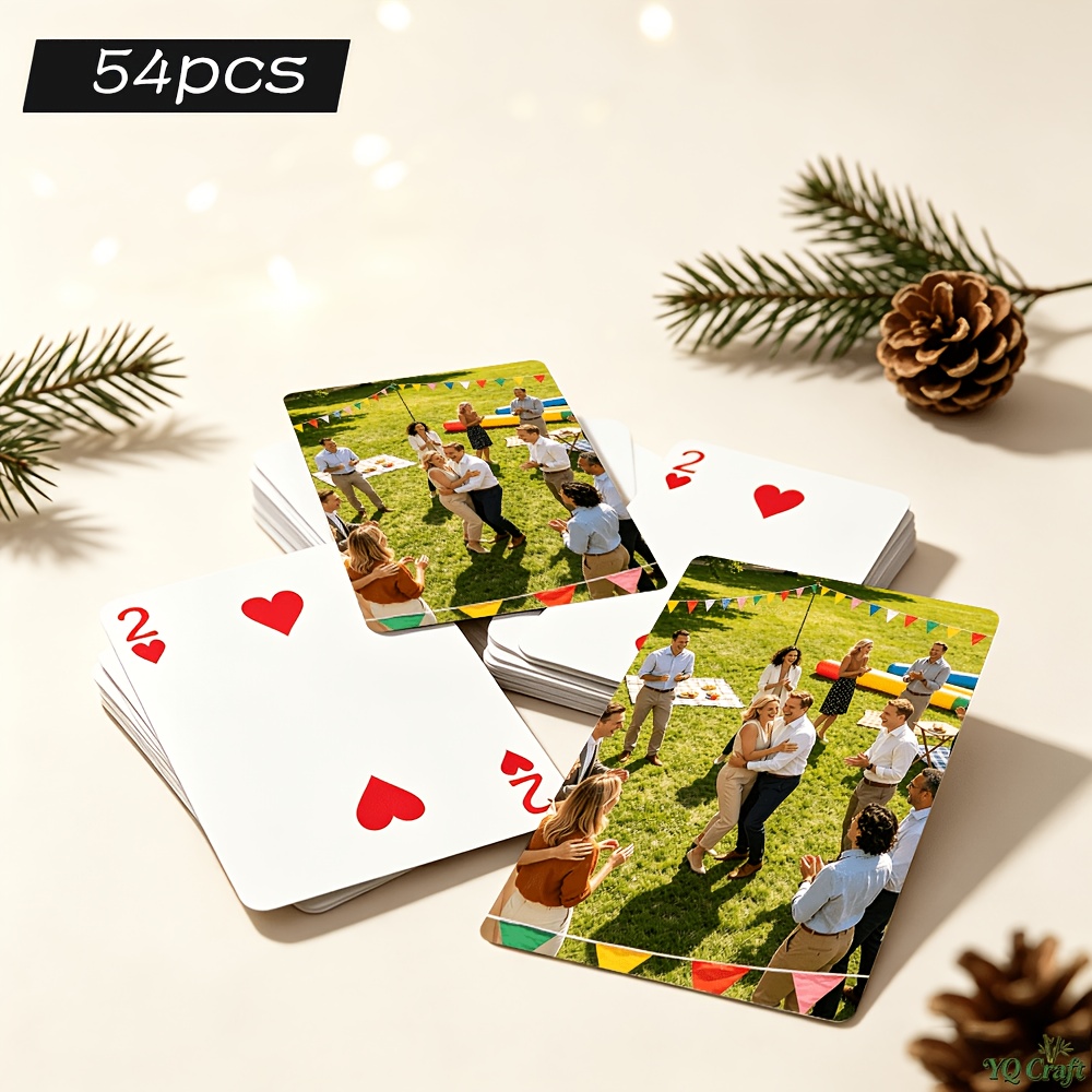 TEMU Full 54pcs Personalized Playing Cards, Custom Backs. Print Wedding, Couple, Family, Graduation Photos. Large Batch Service For Corporate Team