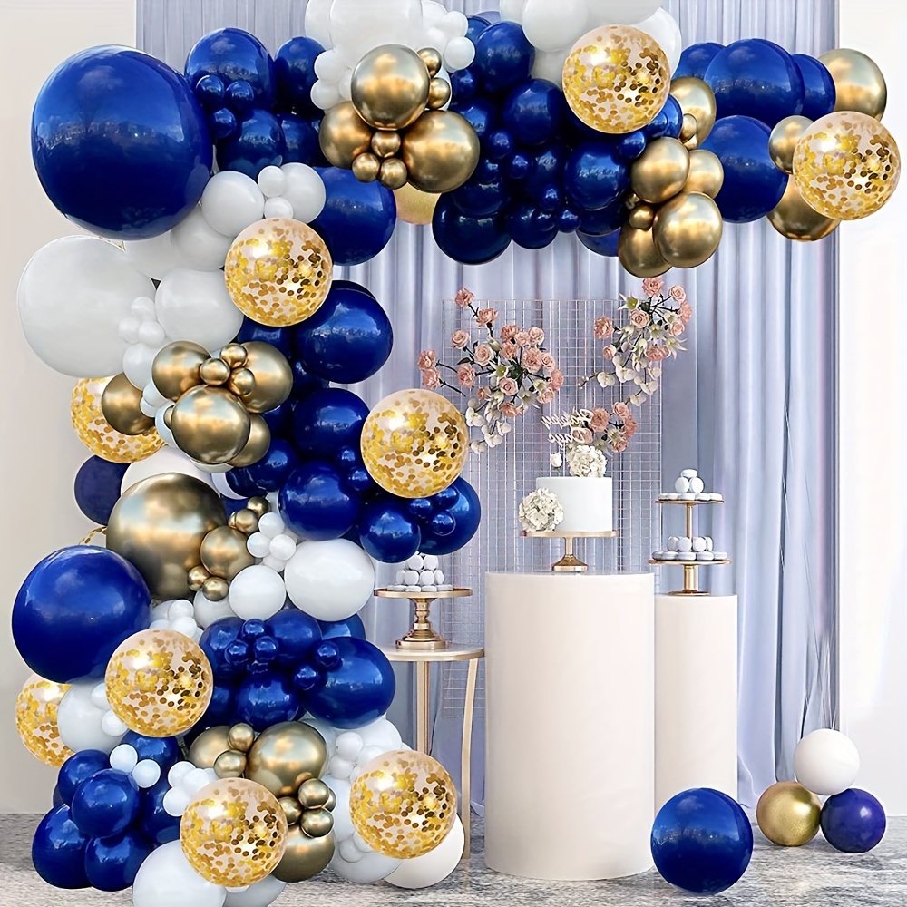

Navy Blue, Golden, And White Balloon Arch Kit: 99 Pieces - Perfect For Graduation, Anniversaries, Birthdays, And More!