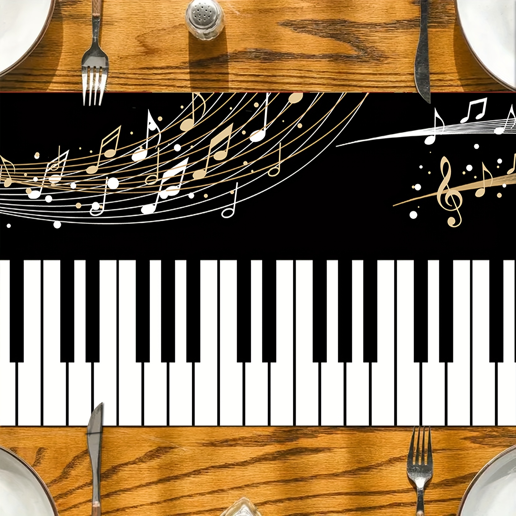 HOARBOEG Piano Music Tablecloth, Piano Keys Music Themed Print, Rectangular Table Cover For Dining Room Kitchen Decor, 55"*31.5