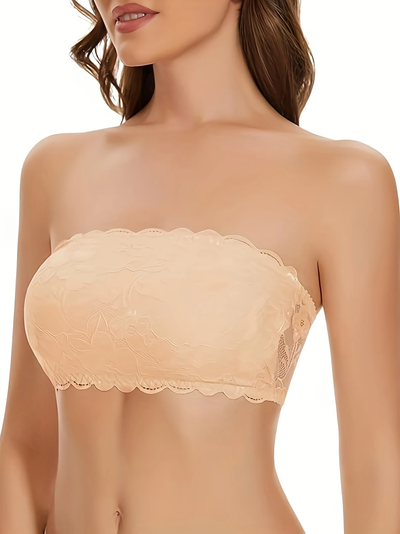 ladies lace tube bra comfortable wire free gathered tube bra strapless thickened bra details 7