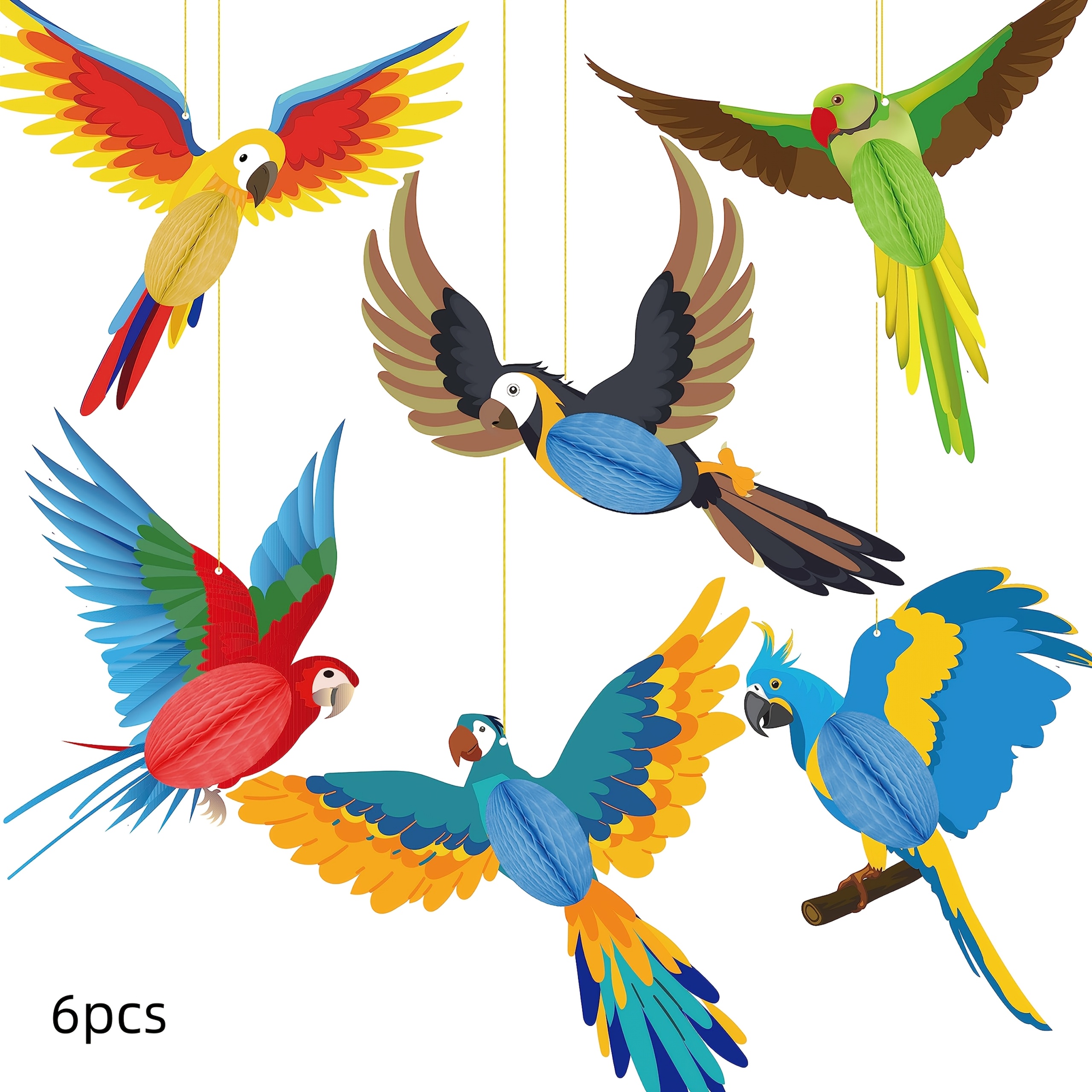 TEMU 3/6/12pcs, Random Style Tropical Birds Honeycomb Paper Cutouts Hanging Parrot Hawaiian Luau Tropical Party Hanging Decorations For Summer Beach