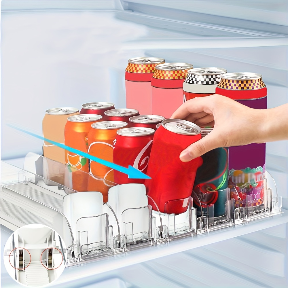 Organizador de latas de soda para refrigerador, organizador de bebidas  autoempujante de gran capacidad para refrigerador, despensa y más, color  negro