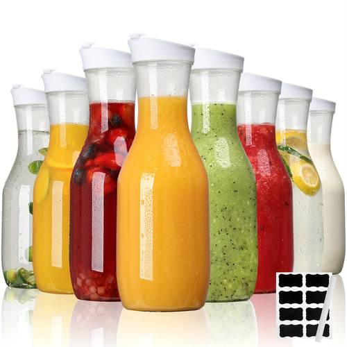 8pcs 50 ounce juice containers with lids plastic water pitcher beverage cans for juice water tea milk lemonade and other beverages spring summer picnics weddings parties mothers day 11 5 inches