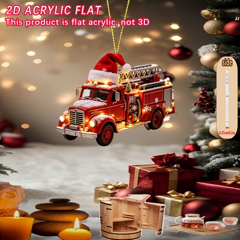 TEMU 2d Flat, 2d Flat 1pc Exquisite And Beautiful Truck With Santa Hat Decorative Hanging Ornament. Used As A Decorative Pendant For Cars, Bags, And