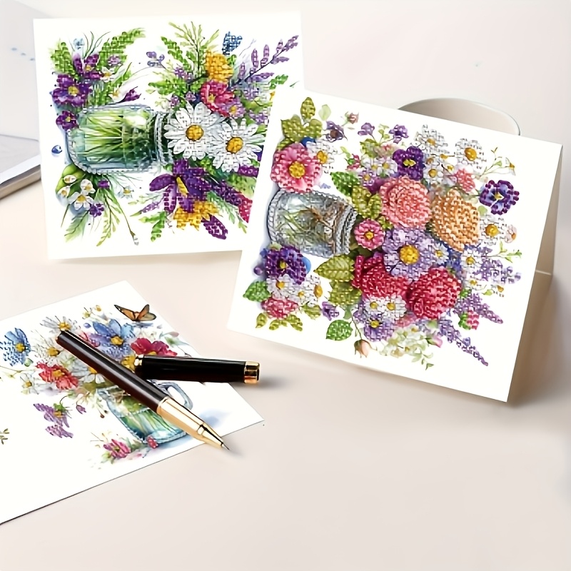 TEMU 6pcs Painting Greeting Card Kits - Unique Floral And Vase Designs, Acrylic Craft Set For Adults, Perfect For Christmas And Special Occasions