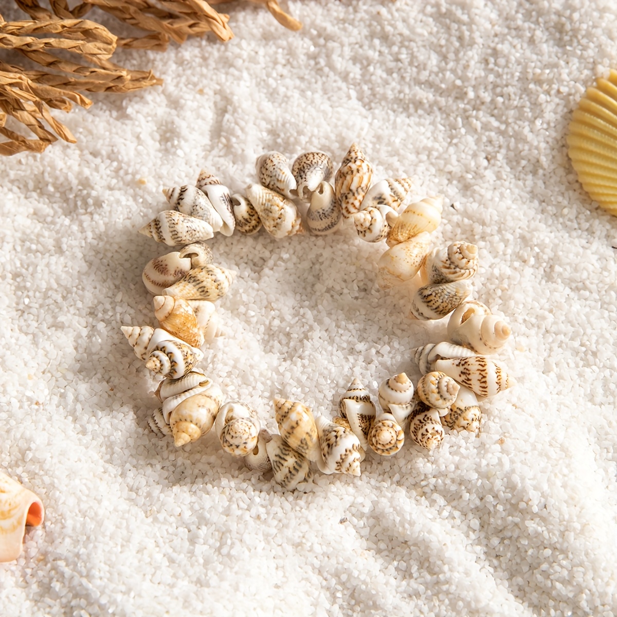 4 Seasons Natural Sea Shell Bead Bracelet with Golden Accents