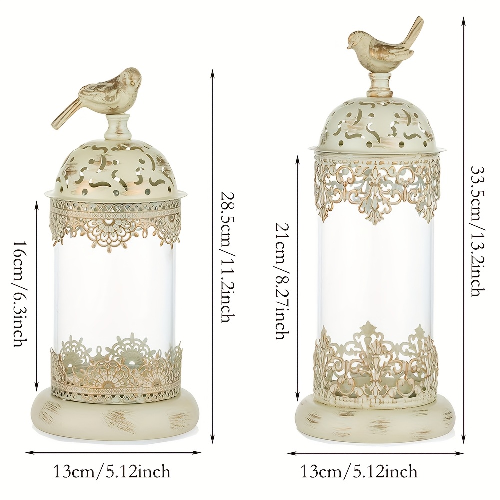 E-shop Set mit 2 Vintage marokkanischen Eisen-Kerzenständern - Beige, polierte Oberfläche, für die Wohnungsdekoration | Ideal für Wohnzimmer, Balkone,