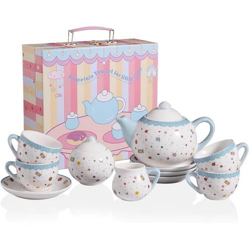 mini adorable ceramic porcelain tea set party set tea cups tea pot sugar bowl and cream pitcher easter gift birthday gift for daughter