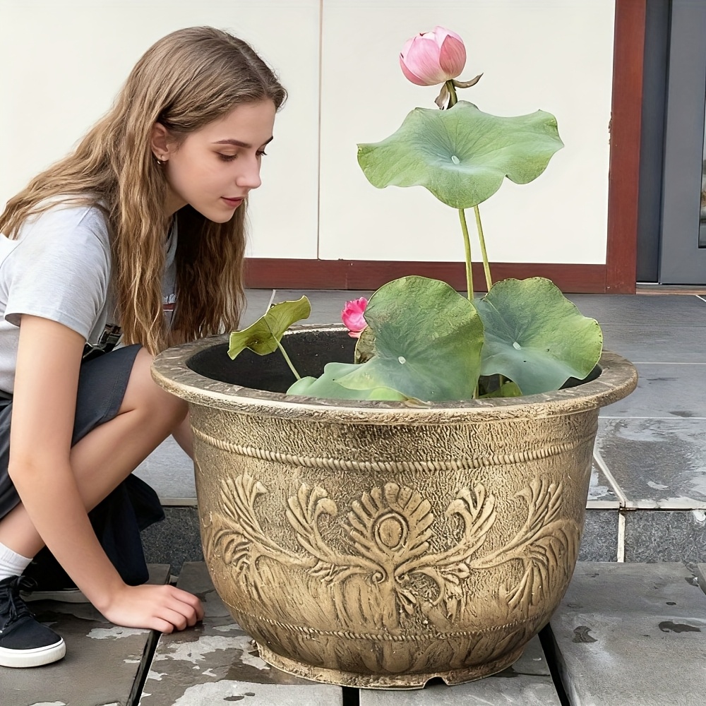 2pcs set large relief circular resin flowerpot non - Temu