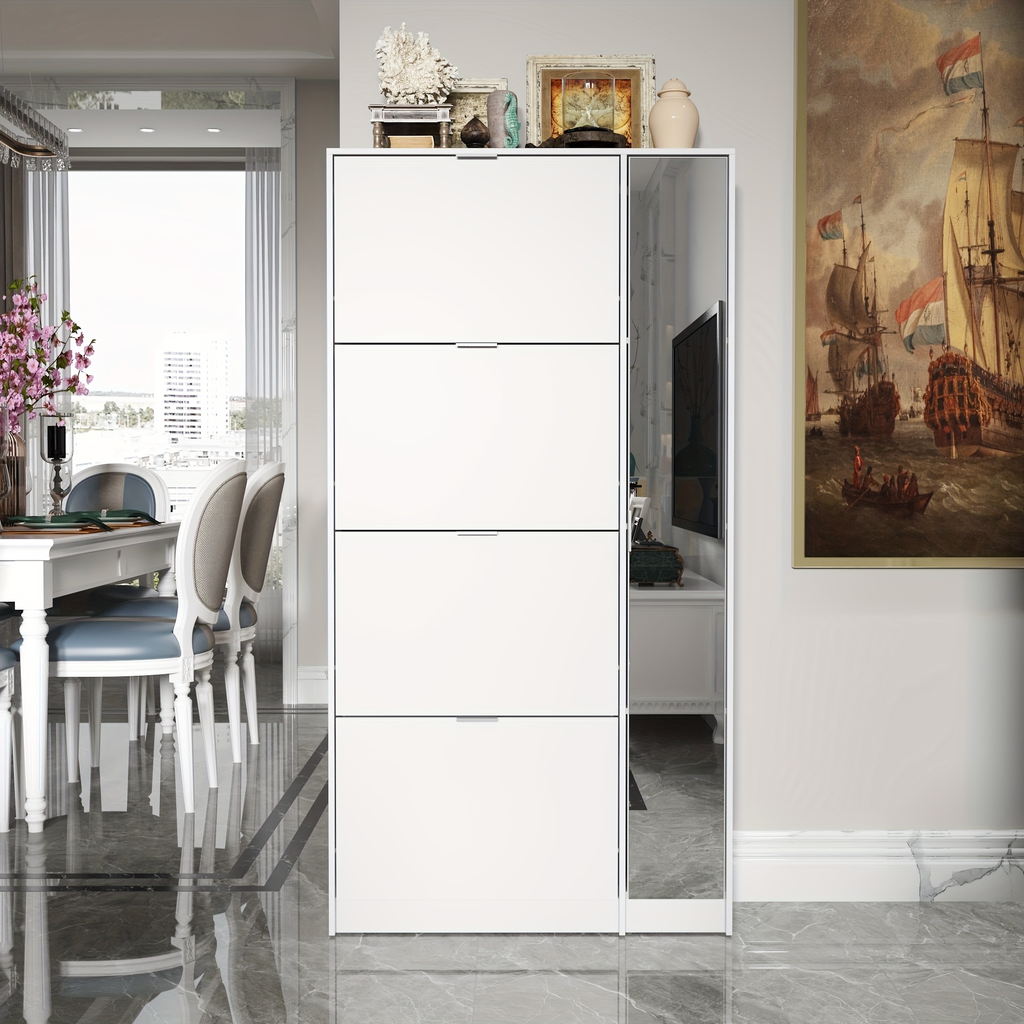 28 pair contemporary white hardwood shoe storage cabinet Temu