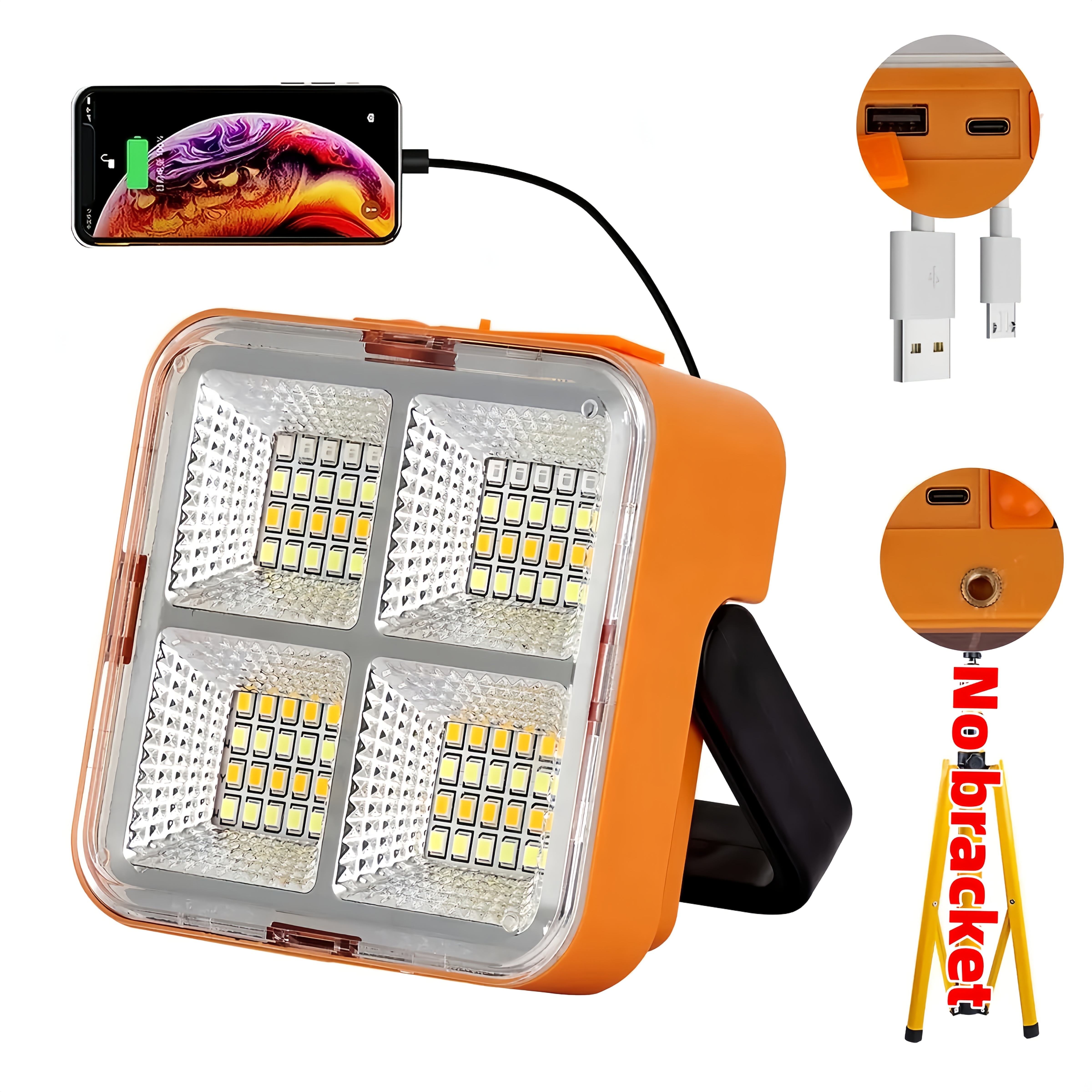 Solar Camping Lights Outdoor Portable Rechargeable Solar Flood Light LED Reflector Rechargeable Projector Floodlight Construction Lamp