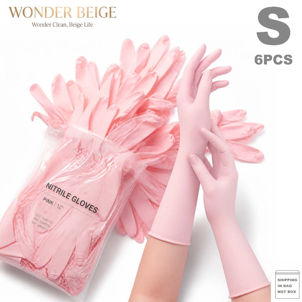 Wonder Beige Pink Disposable Nitrile Gloves 12 Inch Long Cuff Breathable Stretchable For Purpose Everyday Routine Tasks Home Activities Adults Men Women Comfortable Reliable Daily Essentials