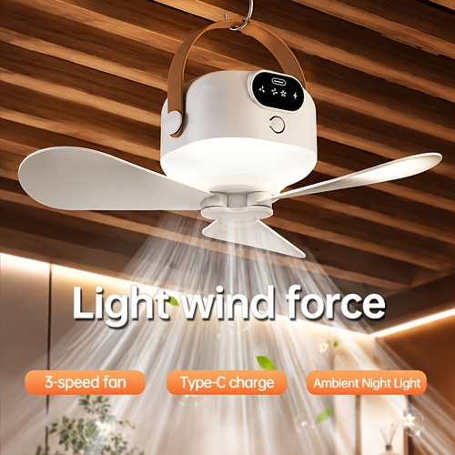 Rechargeable Camping Ceiling Fan, Portable Camping Fan with LED Lantern, 3 Detachable Blades, Speed Settings. Suitable for Tents/Pavilions/Gazebos/Dormitories